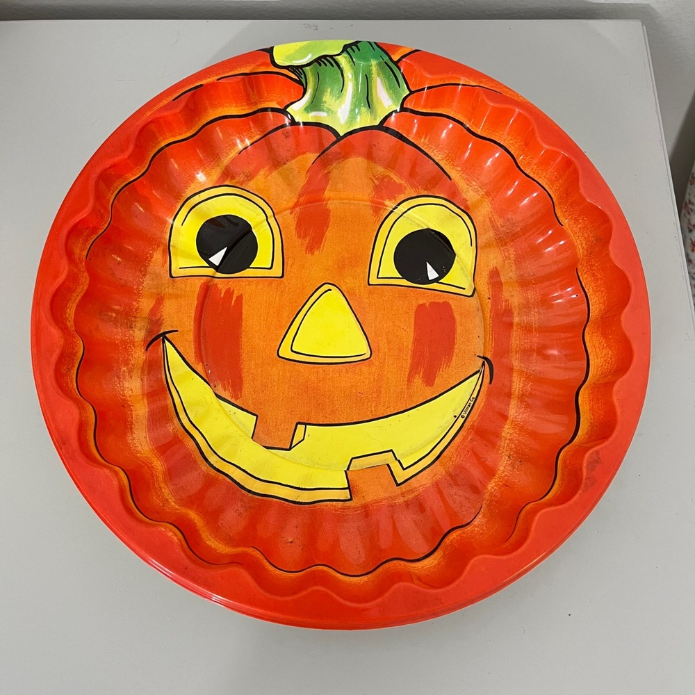 Vintage Ullman Company‎ Halloween Pumpkin Plastic Candy Dish 9.5"